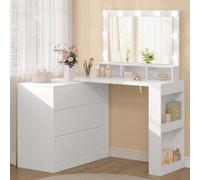 WOLTU Coiffeuse avec Miroir LED à Luminosité Réglable, Table de Maquillage avec Commode à 6 Grands Tiroirs, Étagère Latérale, Assemblage Flexible, Grand Espace de Rangement, Meuble Chambre Blanc