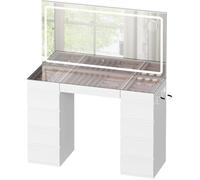 WOLTU Coiffeuse avec Miroir LED, Éclairage Réglable, Station de Charge, Plateau en Verre, 11 Tiroirs, Blanche