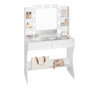 WOLTU Coiffeuse avec Miroir LED, Plateau en Verre, Blanche | compacte pour petites chambres, 3 teintes réglables, séparateur 9 cases, sangle antibasculement, 80x40x135cm