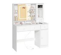 WOLTU Coiffeuse avec Miroir LED Réglable, Prise de Courant, Table de Maquillage avec Placard de Bijoux, Grands Tiroirs, Étagères de Rangement, 108x40 cm, Blanc