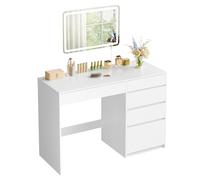 WOLTU Coiffeuse Bureau 2 en 1 avec Miroir LED, 5 tiroirs, Table Maquillage avec Miroir Mural 60x40 cm, 100x45x75 cm, Meuble Chambre Moderne en Bois, Blanc