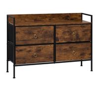 WOLTU Commode 4 tiroirs en Tissu, Meuble de Rangement | avec Cadre en Acier, pour Chambre à Coucher, Salon, Entrée, Effet de Bois Brûlé + Noir