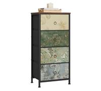 WOLTU Commode 4 Tiroirs, Meuble de Rangement avec Tiroirs en Tissu | en Métal et Bois d'Ingénierie E1, pour Salon, Chambre, Entrée, Marron Rustique+Noir+Motif de Fleur Vintage, 45x30x95cm