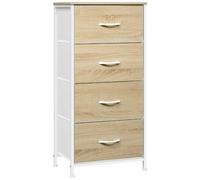 WOLTU Commode 4 Tiroirs, Meuble de Rangement avec Tiroirs en Tissu | en Métal et Bois d'Ingénierie E1, pour Salon, Chambre, Entrée, en Chêne Clair + Blanc