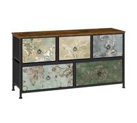 WOLTU Commode 4 Tiroirs, Meuble TV | en Bois d'Ingénierie, Cadre en Métal, Marron Rustique+Noir+Motif de Fleur Vintage, 100x30x54cm