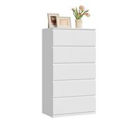 WOLTU Commode 5 Tiroirs, Chiffonnier Blanc | 60x37x110 cm, pour Salon, Chambre à Coucher, Entrée, en Bois d'Ingénierie