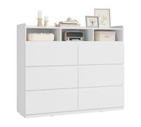WOLTU Commode 6 Tiroirs et 3 Compartiments Ouverts, Armoire de Rangement | 120x40x100 cm, sur 4 Niveaux, pour Chambre, Salon, Entrée, en Panneau de Bois d’ingénierie, Blanc