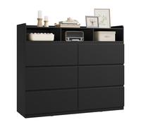 WOLTU Commode 6 Tiroirs et 3 Compartiments Ouverts, Armoire de Rangement | 120x40x100 cm, sur 4 Niveaux, pour Chambre, Salon, Entrée, en Panneau de Bois d’ingénierie, Noir