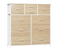WOLTU Commode à 10 Tiroirs en Tissu, Meuble de Rangement | en Métal et Bois d'Ingénierie E1, pour Salon, Chambre, Entrée, en Chêne Clair + Blanc