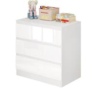 WOLTU Commode à 3 Tiroirs, Meuble Rangement, Armoire Chambre, en Panneaux de Particules, 80x48x78cm Blanc Brillant