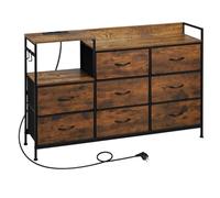 WOLTU Commode à 8 Tiroirs, Commode avec Station de Charge, Tiroirs en Tissu et Crochets, pour Salon, Chambre à Coucher, en Métal et Bois d'Ingénierie E1, en Marron Rustique et Noir, SSK007hov