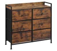 WOLTU Commode Chambre Adulte 6 tiroirs, Armoire avec Tiroirs en Tissu, Meuble de Rangement pour Chambre à Coucher, Salon, Couloir, Cadre en Acier, Marron Rustique + Noir, SSK010shm