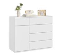 WOLTU Commode Chambre, avec 5 Tiroirs et 1 Placard, Meuble de Rangement, Étagère Réglable, Style Moderne, pour Salon, Entrée, Chambre à Coucher, en Bois d'Ingénierie, 100x40x80 cm, Blanc