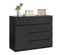 WOLTU Commode Chambre, avec 5 Tiroirs et 1 Placard, Meuble de Rangement, Étagère Réglable, Style Moderne, pour Salon, Entrée, Chambre à Coucher, en Bois d'Ingénierie, 100x40x80 cm, Noir