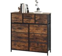 WOLTU Commode, Meuble à 10 Tiroirs en Tissu, Cadre en Métal, Plateau en Bois d'Ingénierie, Marron Rustique+Noir W0ITT0114