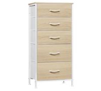 WOLTU Commode, Meuble de Rangement, avec 5 Tiroirs en Tissu, en MDF Cadre en métal, Chêne Clair + Blanc, SSK004whe