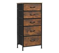 WOLTU Commode, Meuble de Rangement, avec 5 Tiroirs en Tissu, en MDF Cadre en métal, Marron Rustique, Style Industriel Vintage, SSK004hov