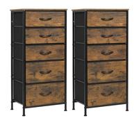 WOLTU Commode, Meuble de Rangement, Lot de 2, Chiffonnier avec 5 Tiroirs en Tissu, Armoire, en MDF Cadre en métal, Marron Rustique, Style Industriel Vintage, SSK004hov-2