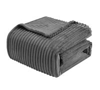 WOLTU Couverture en Flanelle Moelleuse, Plaid Polaire,220x240 cm Gris Foncé | avec Rayures, adaptée au canapé et au lit, ami des Animaux, Bonne Option de Cadeau
