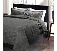 WOLTU Couvre lit à Motif géométrique en Microfibre,Couverture de lit Patchwork réversible Douce et agréable pour la Peau,Gris Foncé 240x260cm