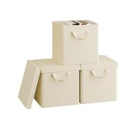 WOLTU Cubes de Rangement Pliables Lot de 3, Boîtes en Tissu avec Couvercle, Poignée et Cadre en Métal, Crème, 27x27x27cm