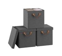 WOLTU Cubes de Rangement Pliables Lot de 3, Boîtes en Tissu avec Couvercle, Poignée et Cadre en Métal, Gris, 27x27x27cm
