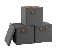 WOLTU Cubes de Rangement Pliables Lot de 3, Boîtes en Tissu avec Couvercle, Poignée et Cadre en Métal, Gris, 33x33x31,5cm