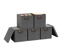 WOLTU Cubes de Rangement Pliables Lot de 5, Boîtes en Tissu avec Couvercle, Poignée et Cadre en Métal, Gris, 33x33x31,5cm