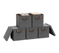 WOLTU Cubes de Rangement Pliables Lot de 5, Boîtes en Tissu avec Couvercle, Poignée et Cadre en Métal, Gris, 30x30x29cm