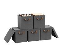 WOLTU Cubes de Rangement Pliables Lot de 5, Boîtes en Tissu avec Couvercle, Poignée et Cadre en Métal, Gris, 27x27x27cm