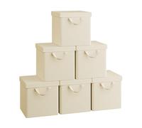 WOLTU Cubes de Rangement Pliables Lot de 6, Boîtes en Tissu avec Cadre en Métal, Couvercle et Poignée, Crème, 27x27x27cm