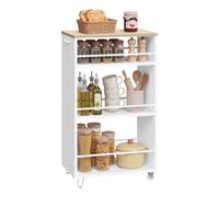 WOLTU Desserte à roulettes 4 Niveaux, 50x80x30 cm, Chêne Clair + Blanc | Chariot de Rangement, Desserte Cuisine, Chariot de Service, Avec Poignée et Pieds Fixes