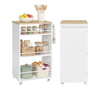 WOLTU Desserte à Roulettes à 4 Niveaux, 50x35x80,5cm, Chêne Clair+Blanc | Chariot de Rangement à Roulettes avec Freins, Poignée, Étagère Réglable, Barres de Protection, en Bois d'Ingénierie