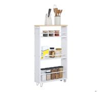 WOLTU Desserte à roulettes, Chariot de Rangement, Étagère roulettes avec Poignée et Freins, Chêne Clair+Blanc