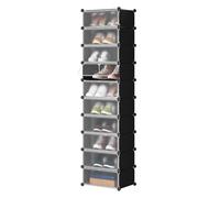 WOLTU DIY Meuble à Chaussures en Plastique Faite de modules avec Porte,47x37x170cm (LxPxH),10 Cubes Noir