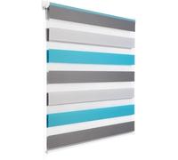 WOLTU Double Store Enrouleur, Directement sans perçage, Réglage de rideau latéral, translucide, 70x150cm, Blanc+Gris+Turquoise