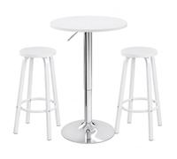 WOLTU Ensemble Table de Bar et 2 Tabourets, Table Ronde Pivotante à 360° et Réglable en Hauteur de 70 à 91 cm, Tabourets avec Repose-Pieds, Structure en Acier (Blanc/Blanc, 52x52x91cm/φ30x72cm)