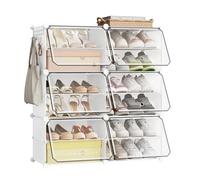 WOLTU Étagère à chaussures avec 6 compartiments, gain de place, avec crochets, étagère à chaussures en plastique, pour couloir, chambre à coucher, entrée, rangement à chaussures pour 24 paires de