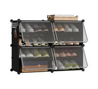 WOLTU Étagère à chaussures, meuble à chaussures à 4 compartiments, peu encombrant, avec crochets, étagère à chaussures, en plastique, pour couloir, chambre à coucher, entrée, rangement à chaussures