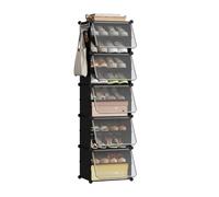 WOLTU Étagère à chaussures, meuble à chaussures avec 10 compartiments, peu encombrant, avec crochets, rangement en plastique pour chaussures, pour couloir, chambre, entrée, rangement pour 20 paires de