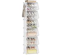 WOLTU Étagère à chaussures, meuble à chaussures avec 12 compartiments, peu encombrant, avec crochets, rangement en plastique pour chaussures, pour couloir, chambre, entrée, rangement de chaussures