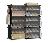 WOLTU Étagère à chaussures, meuble à chaussures avec 6 compartiments, peu encombrant, avec crochets, rangement en plastique pour chaussures, pour couloir, chambre, entrée, rangement pour 24 paires de