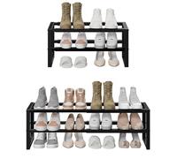 WOLTU Étagère Chaussures Extensible à 2 Niveaux, Rangement Chaussure, en Métal, Meuble Chaussure, Étagère Rangement Réglable pour Penderie, Couloir, Chambre, Entrée, Noir