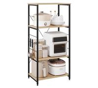 WOLTU Étagère de Cuisine Étagère de Micro-Ondes en métal et Bois à 4 Niveaux,Environ 60 x 40 x 123,5 cm,Noir + chêne Clair