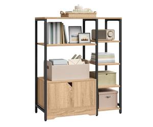 WOLTU Étagère de Rangement avec Armoire, Bibliothèque avec Étagères 80x35x97 cm, Étagère Style Industriel, Structure Métallique, Noir + Chêne Clair, RGB08hei