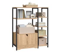 WOLTU Étagère de Rangement avec Armoire, Bibliothèque Étagère | 80x35x97 cm, Étagère Style Industriel, Structure Métallique, Noir + Chêne Clair