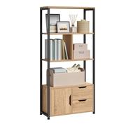 WOLTU Étagère de Rangement avec Compartiments Ouverts, Armoire et Tiroirs, Meuble de Rangement pour Salon, Cuisine, Bureau, en MDF et Métal et 58x24x120cm, Chêne Clair, RGB09hei