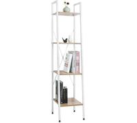 WOLTU Étagère Meuble Rangement étagère à Livres en Bois et Acier,Environ 34x35x148cm Blanc+Chêne Clair RGB9284whe
