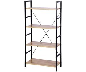 WOLTU Étagère de Rangement en acier et en bois avec 4 tablettes, Étagère royonnage,Étagère de cuisine,60x28x116cm,Noir+chêne clair