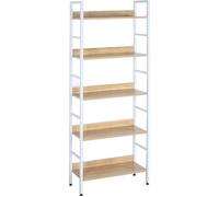 WOLTU Étagère de Rangement, Étagère Échelle, à 5 Niveaux, Cadre en Métal et Bois d'Ingénerie, pour Salon/Chambre/Bureau, 60x27,5x160cm,Blanc + Chêne Clair